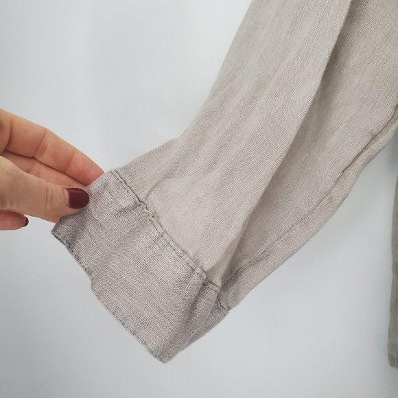 New TAHARI 100% Linen Blouse Women's Plus Size 1X Ruffle Neutral Flowy Loose Fit - Picture 5 of 10